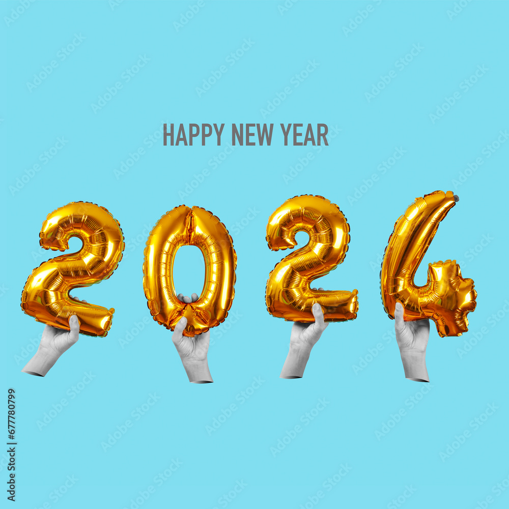 Poster collage of the text happy new year 2024