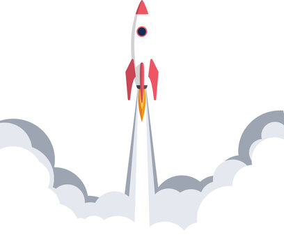 Illustration of a space rocket taking off. Start-up and business success concept.