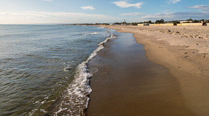 Catania beach landscape with blue sky in Italy 