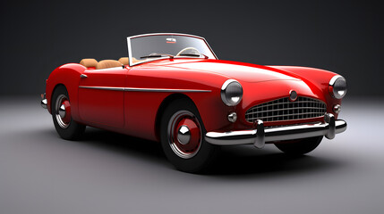 an antique red car is featured on a dark background