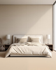 Fototapeta na wymiar AI generated Home mockup, cozy bedroom interior background, 3d render