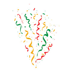 Colorful confetti and ribbons shoot out on transparent background. isolated Decoration for holiday and party.  Vector flat illustration on white background.