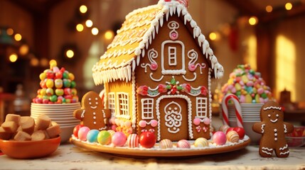 Fototapeta na wymiar gingerbread house with christmas decorations