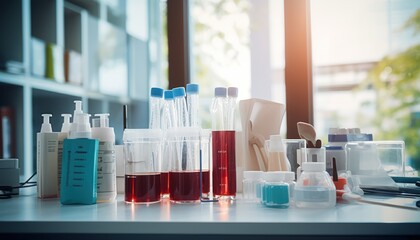 A Table Overflowing with a Colorful Array of Liquid-Filled Bottles