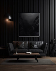 AI generated photo shot in Detail shot, modern dark home interior background, wall mock up, 3d render