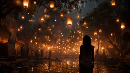 Fototapeta premium lot of lights in the sky in the city ai generated