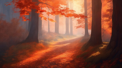 autumn forest in the fog generated ai