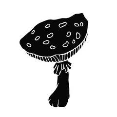 Silhouette, doodles of a forest mushroom, toadstool, fly agaric. Vector graphics.