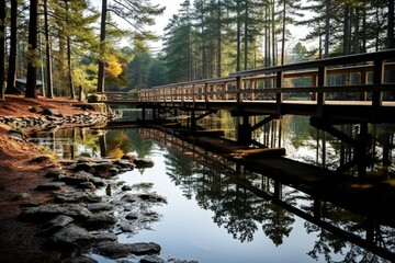 Fototapeta na wymiar wooden bridge in the park,ai generated