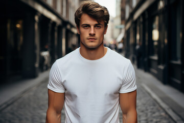 Male model in a classic white cotton T-shirt,ai generated