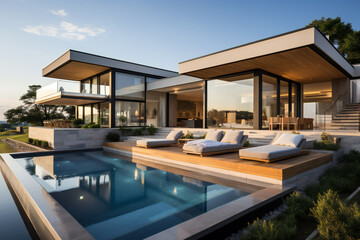 Fototapeta premium modern villa with pool,ai generated