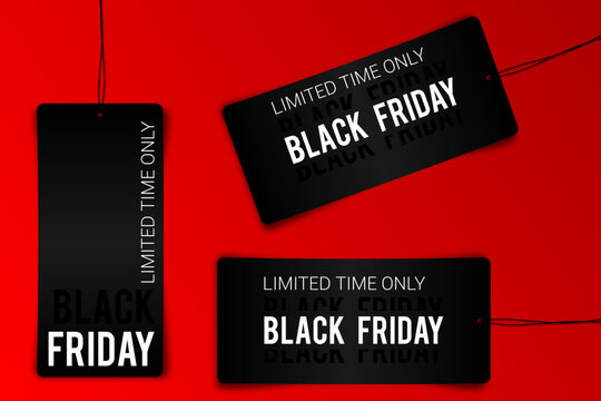 Black friday tag rectangular banner and the rope hanging on transparent background