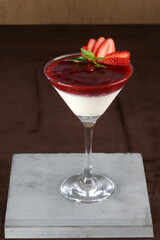 sweet dessert condensed milk with chocolate and fruits ganache pudding