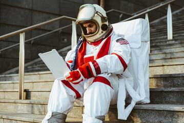 spaceman in a futuristic station