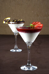 sweet dessert condensed milk with chocolate and fruits ganache pudding