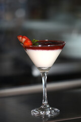 sweet dessert condensed milk with chocolate and fruits ganache pudding