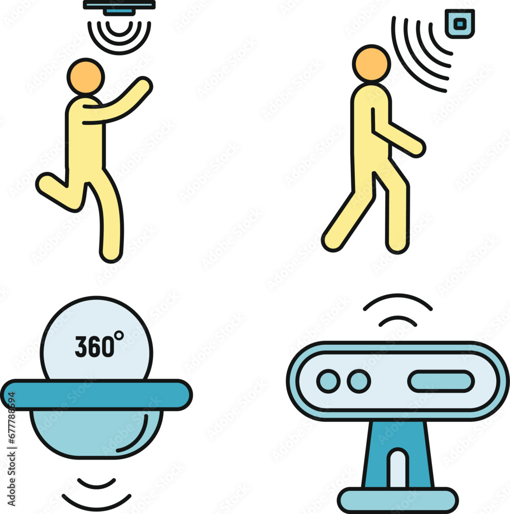 Poster motion sensor detector icons set. outline set of motion sensor detector vector icons thin line color