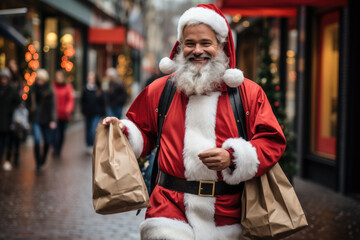 Weihnachtsmann auf der Straße - obrazy, fototapety, plakaty