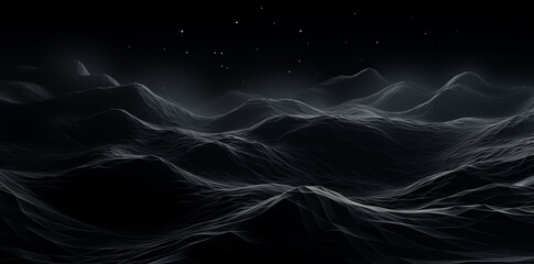 Abstract black desert and waves on night background