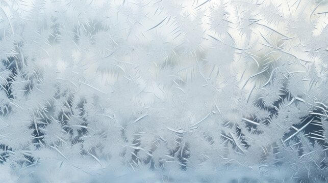  a close up of a frosted glass window with trees in the back ground and a sky in the background.