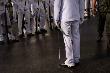 A navy officer is seen with his sword during Brazilian independence celebrations in the city of...