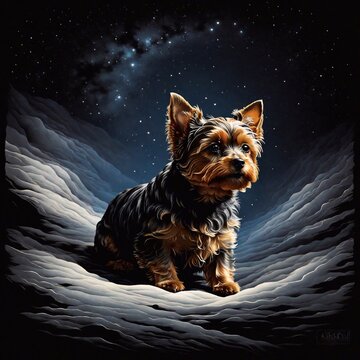 Yorkshire Terrier painted portrait. AI generated illustration