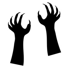 Halloween hand silhouette. zombie hand vector. Creepy zombie crooked lambs stick out of graveyard ground set vector illustration. Elements for halloween posters and design - obrazy, fototapety, plakaty
