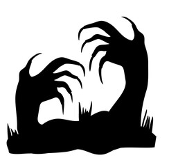 Halloween hand silhouette. zombie hand vector. Creepy zombie crooked lambs stick out of graveyard ground set vector illustration. Elements for halloween posters and design