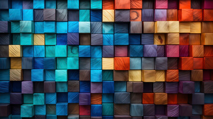 Colorful wooden cubes background, 3d rendering. Computer digital drawing.