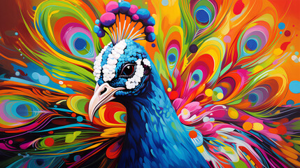 Obraz premium Colorful Peacock Painting Up Close Background Wallpaper Generative AI