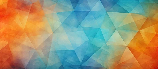 Fotobehang The abstract background pattern on the isolated paper showcases a mesmerizing blend of blue green and orange geometric shapes forming a diamond like texture while the play of light adds dept © TheWaterMeloonProjec