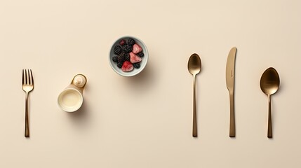  a bowl of raspberries, a bowl of strawberries, a spoon, and a cup of coffee on a table.