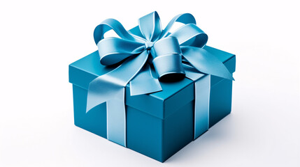 A gift box adorned with a ribbon is seen isolated on a pristine white surface.