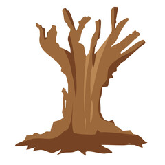 Vector flat dead old tree isolated. Brown oak tree with hollow on white background.