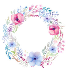 Fototapeta na wymiar a wreath made from flowers and leaves on white background