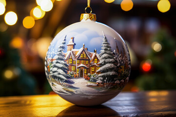 Fototapeta na wymiar Christmas globe with a small town inside generative ai