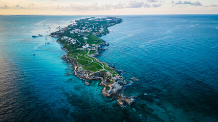 aerial of Isla mujeres mexico caribbean sea holiday travel resort beach destination 