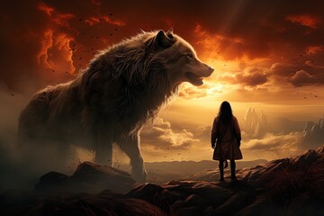 wolf in sunset