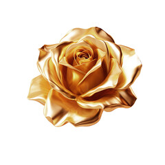 Golden rose, jewellery. Golden metallic rose isolated on a transparent background.