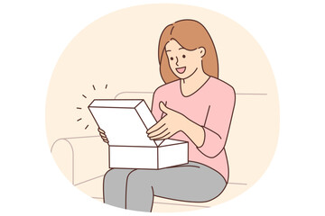 Happy woman unpack order