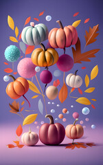 Obraz na płótnie Canvas 3d Realistic pumpkin colorful balloon , illustration for Thanksgiving greeting cards, phone wallpapers, print on demand. 3d vector illustration. Generative AI. 