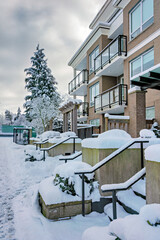 Low-rise residential building on winter season in Vancouver, Canada