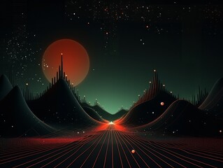 Abstract sci-fi green and red background, concept of digital future., AI