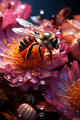 Close-up of a bee pollinating a colorful wildflower.