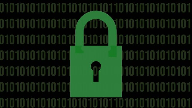 Animation of green padlock with binary code background