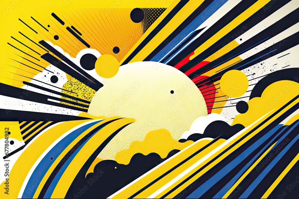 Poster Abstract background with sun and clouds in retro style