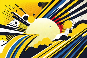 Abstract background with sun and clouds in retro style