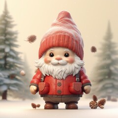 Santa Claus with pine cones in a winter forest	