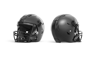 Fototapeta premium Blank black american football helmet mockup, side view,