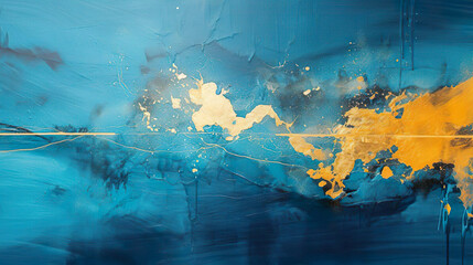 Obraz na płótnie Canvas Gold And Blue Paint Texture Background - Generative Ai